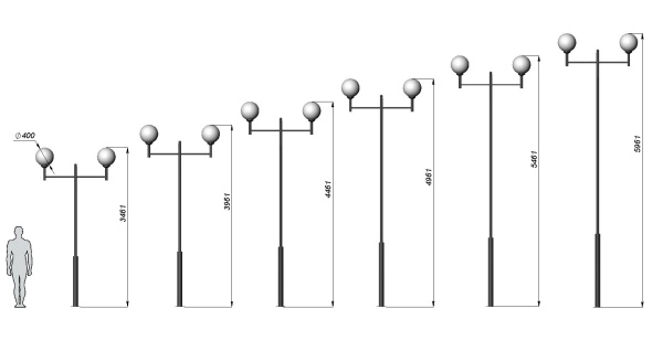 Стальной фонарный столб Т-30-2 со светильниками 5,461 м
